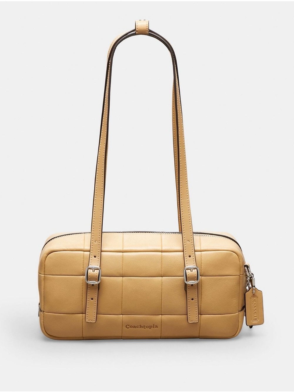 Coach Quilted Pebbled Leather Shoulder Bag in Tan